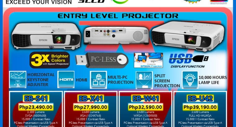 EPSON PROJECTOR EB-S41 3300 LUMENS LCD PROJECTOR