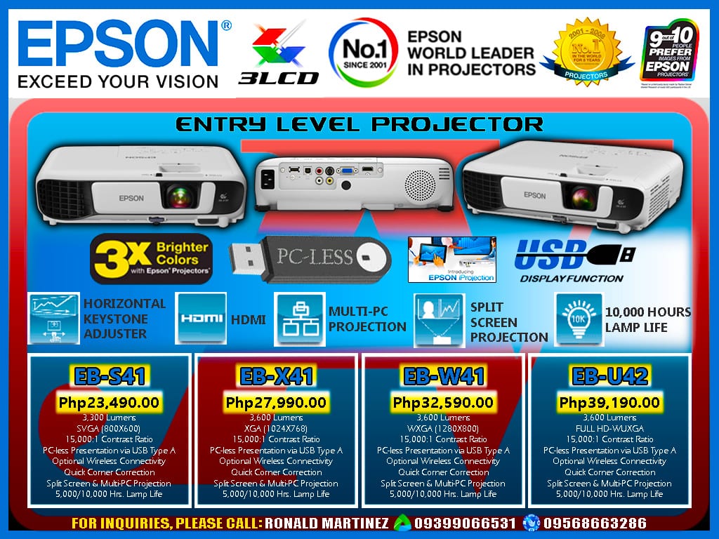 EPSON PROJECTOR EB-S41 3300 LUMENS LCD PROJECTOR - Werpa Ads