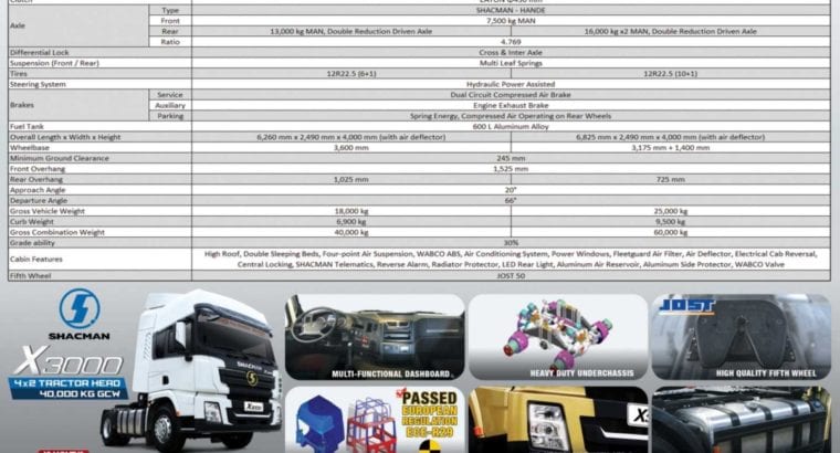 Shacman X3000 Tractor Head 4×2 Prime Mover 6 wheel