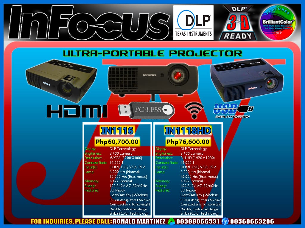 InFocus IN1116 IN1118HD 2400 Lumens Ultra Portable