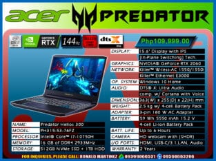 Laptop ACER PREDATOR HELIOS 300 CORE i7 – PH315-53