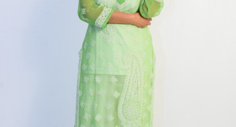 Lucknowi Chikan Light Green and White Georgette Kurti